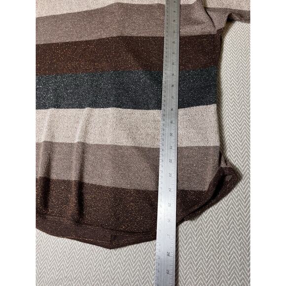 Express Women’s Medium Metallic Stripe Knit Top Scoop Neck Button Back Glitter - Picture 6 of 10